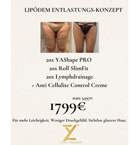 Pakket 6 - Lipoedeem Ontlastingsconcept - (20x) YAShape Pro, Roll SlimFit, Lymfedrainage + Anti Cellulite Control Crème